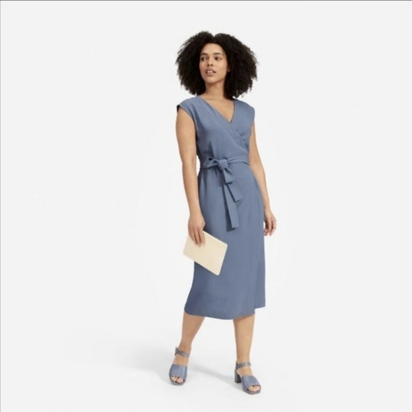 Everlane GoWeave Short sleeve wrap dress Dusty Blue - Picture 1 of 3